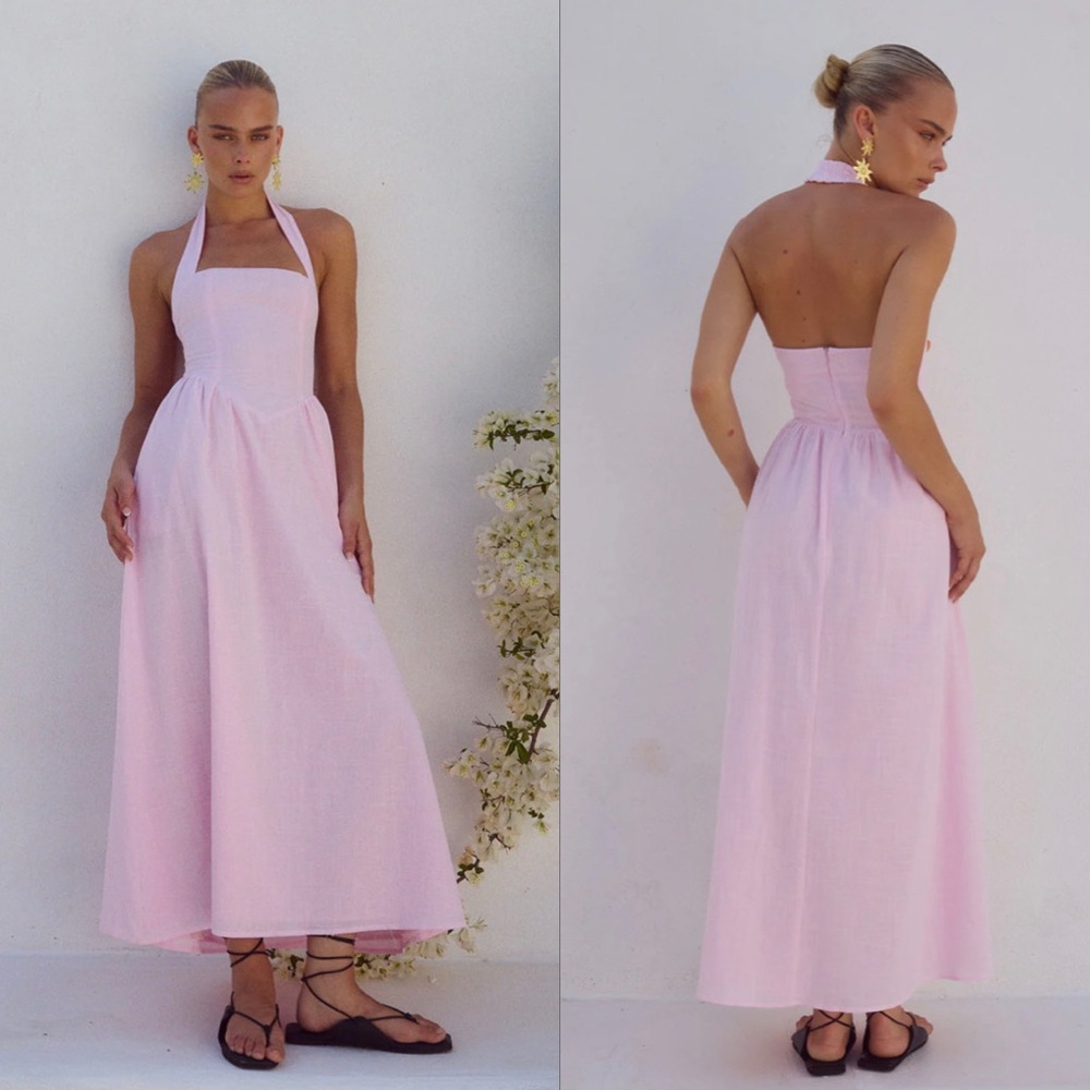 Light Pink Cotton Halter Midi Dress NWOT